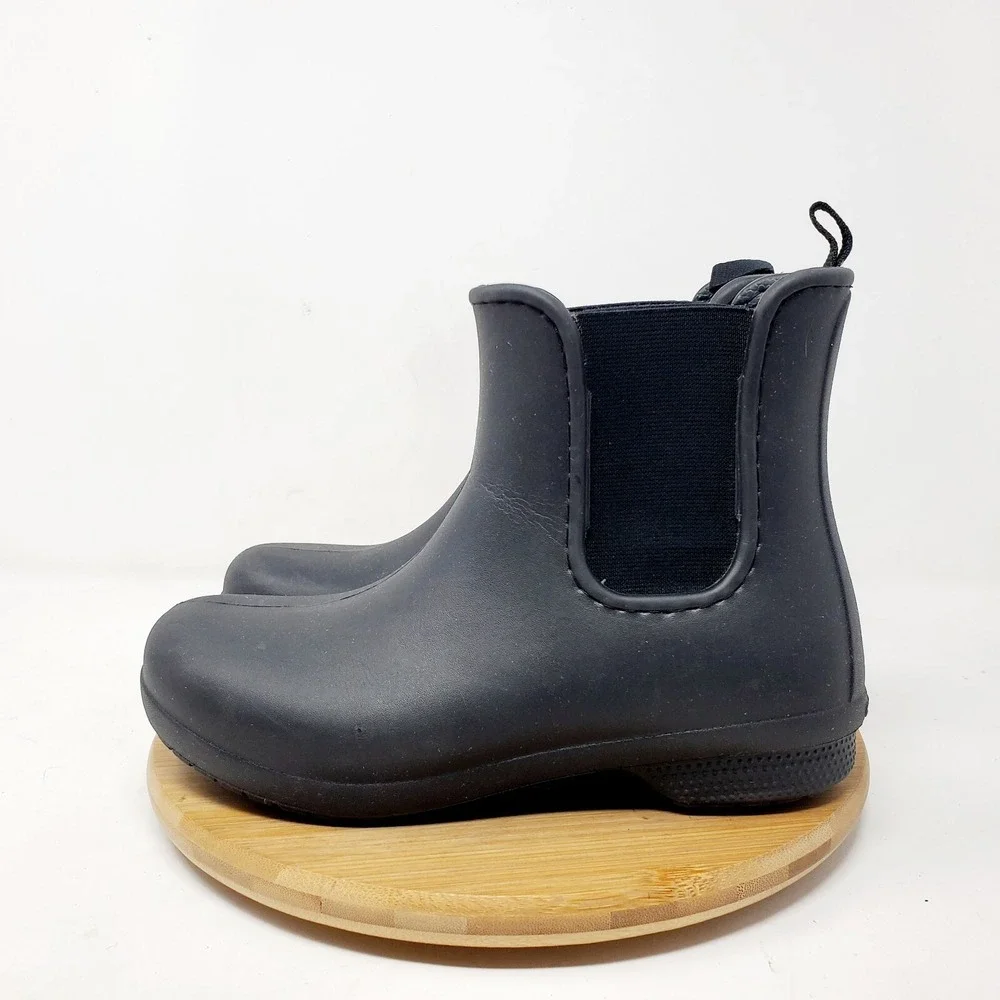 Crocs Freesail Chelsea‎ Boots Womens 5 Rain Black Rubber Pull On Ankle Shoes